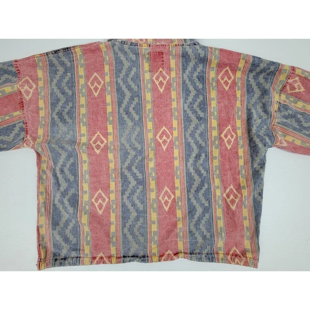 Vintage Retro Andrews Blues Aztec Southwestern Mens‎ Medium Baggy Hooded Sweater